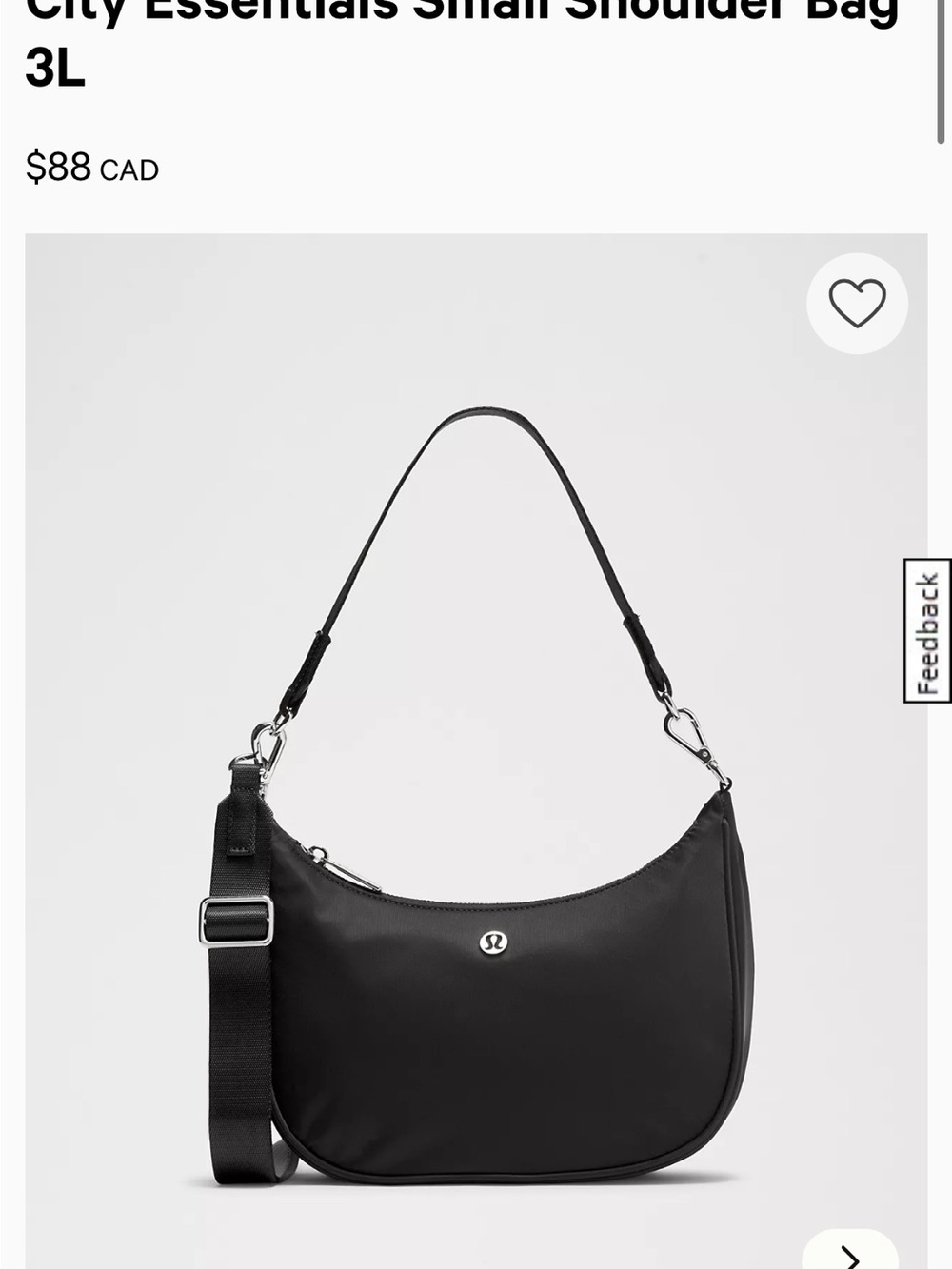 lululemon athletica Black City Essentials Small Shoulder Bag